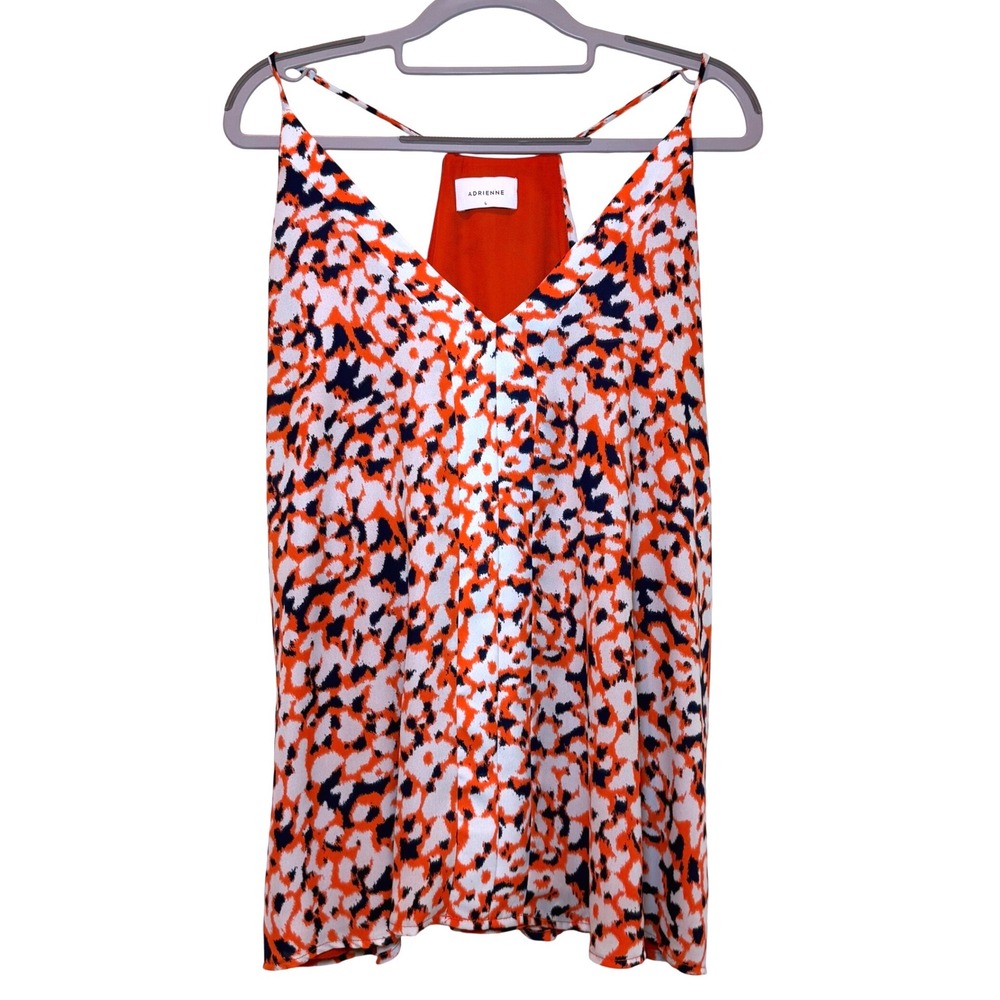 Adrienne Womens Orange‎ White Navy Animal Print Racerback Cami Tank Top Large